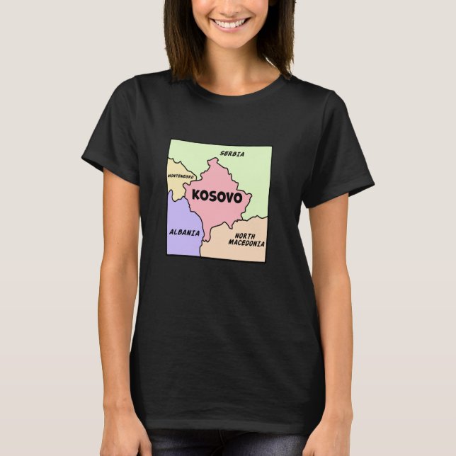 Hand drawn map of Kosovo, names of Neighbouring Co T-Shirt (Front)