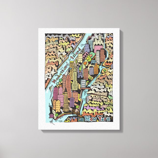 Hand Drawn Map of New York City Canvas Print (Front)