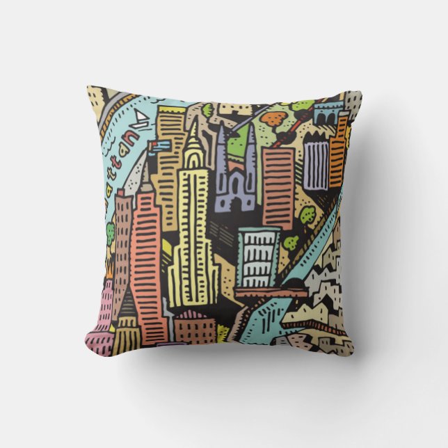 Hand Drawn Map of New York City Cushion (Front)
