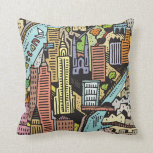 Hand Drawn Map of New York City Cushion