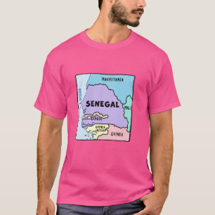 hand drawn map of Senegal, names of Neighbouring C T-Shirt