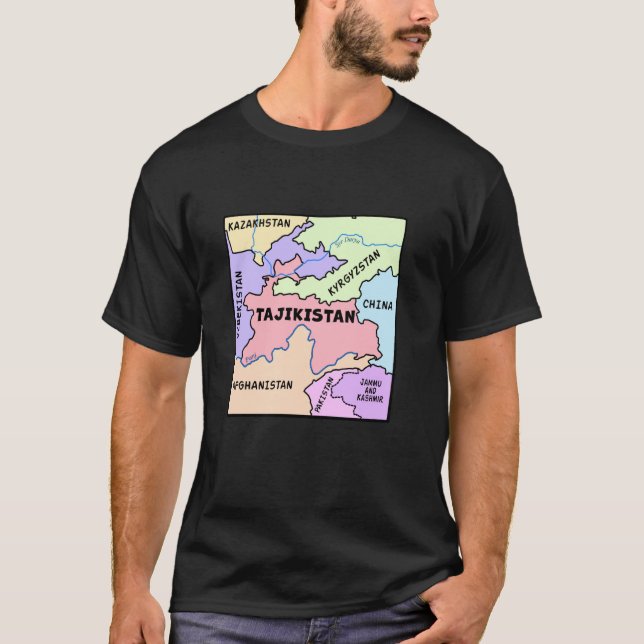 hand drawn map of Tajikistan, names of Neighbourin T-Shirt (Front)