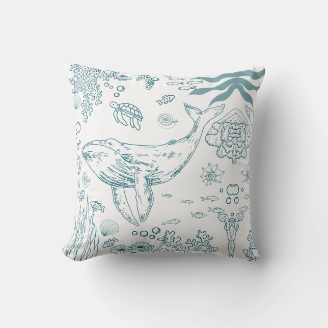 Hand-drawn Marine Life Cushion (Front)