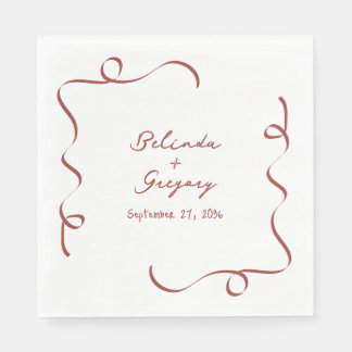 Hand Drawn Maroon Illustrations Doodles Wedding Napkin
