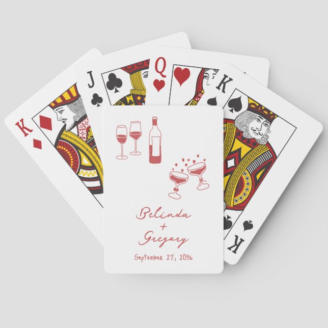 Hand Drawn Maroon Illustrations Doodles Wedding Playing Cards (Back)