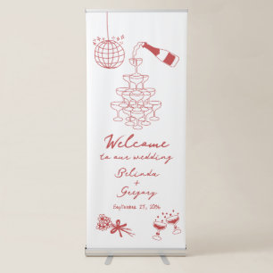 Hand Drawn Maroon Illustrations Doodles Wedding Retractable Banner