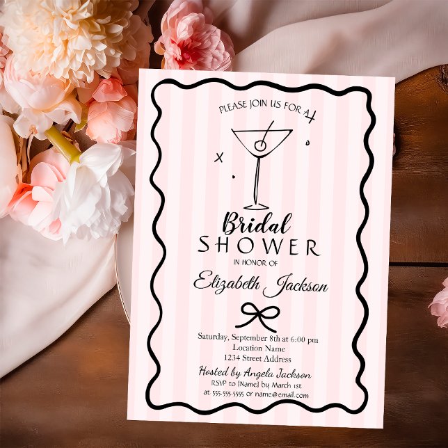 Hand-Drawn Martin Pink Striped Bridal Shower  Invitation (Creator Uploaded)