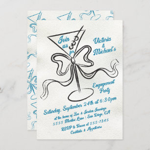 Hand Drawn Martini Bow Funky Engagement Party Invitation