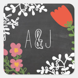 Hand Drawn Mason Jar & Flowers on Chalkboard Square Sticker