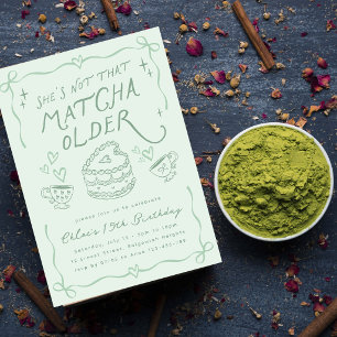 Hand drawn Matcha Birthday, Green Tea Party Invitation