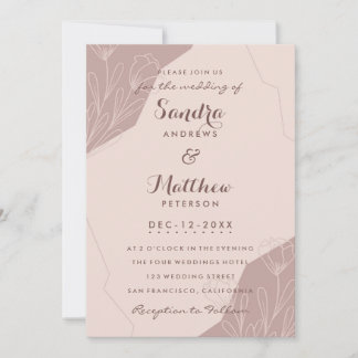Hand drawn mauve pink cream elegant floral wedding invitation