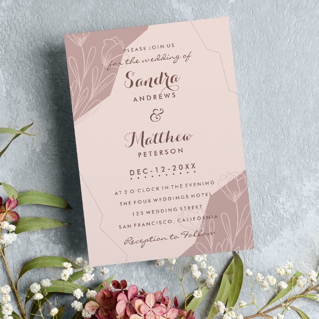 Hand drawn mauve pink cream elegant floral wedding invitation (Hand drawn mauve pink cream elegant floral wedding)
