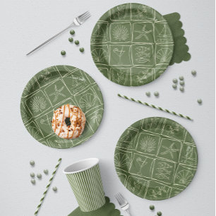 Hand-Drawn Mediterranean Coastal Tile Olive Grove Paper Plate