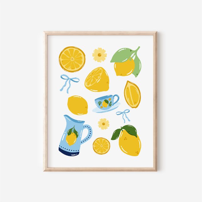 Hand-Drawn Mediterranean Lemon Collage Art Print (Creator Uploaded)