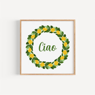 Hand-Drawn Mediterranean Lemon Wreath Kitchen Art Poster