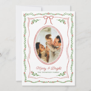 Hand Drawn Merry & Bright Photo Collage Holiday Card