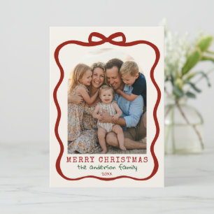 Hand Drawn Merry Christmas Bow Photo Arch Holiday Card