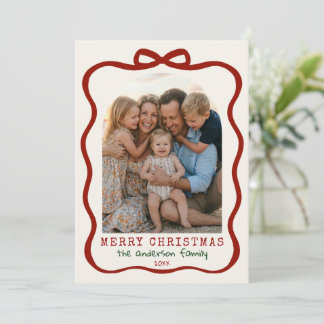 Hand Drawn Merry Christmas Bow Photo Arch Holiday Card