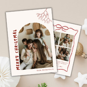 Hand Drawn Merry Christmas Five Photos Mistletoe Holiday Card