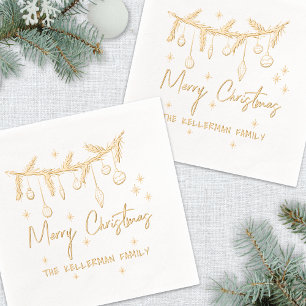 Hand Drawn Merry Christmas Foil Napkins