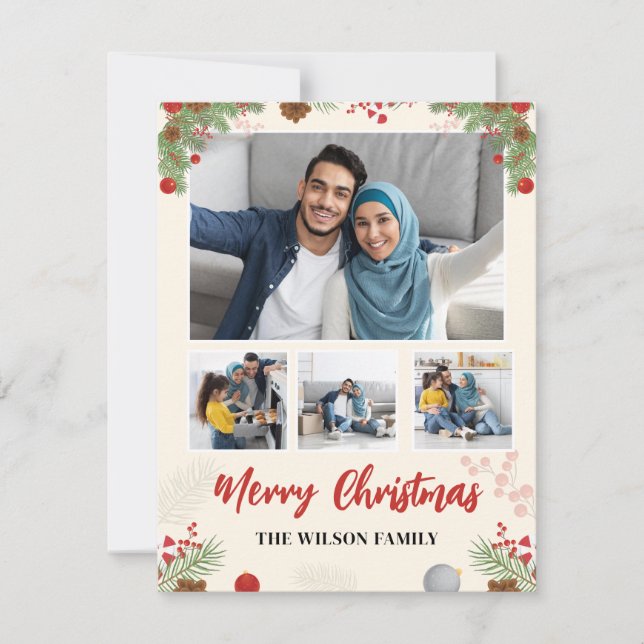 Hand Drawn Merry Christmas Four Photo Collage (Front)