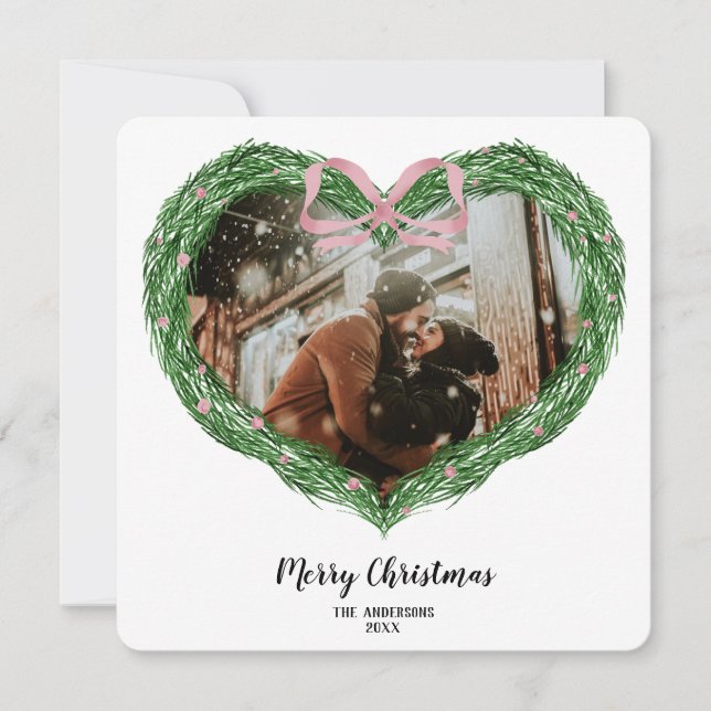 Hand Drawn Merry Christmas Heart Wreath Photo  Invitation (Front)