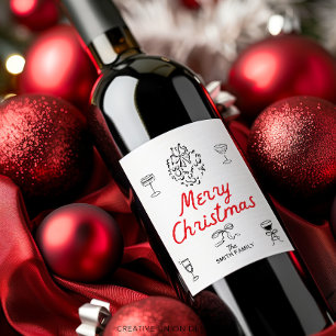 Hand Drawn Merry Christmas Personalised Gift Wine Label