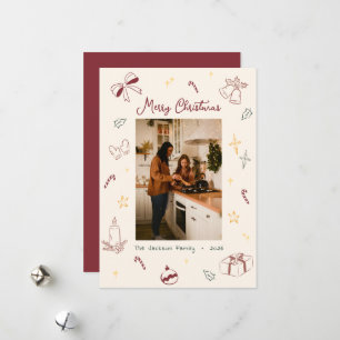 Hand Drawn Merry Christmas Playful Photo Holiday Card