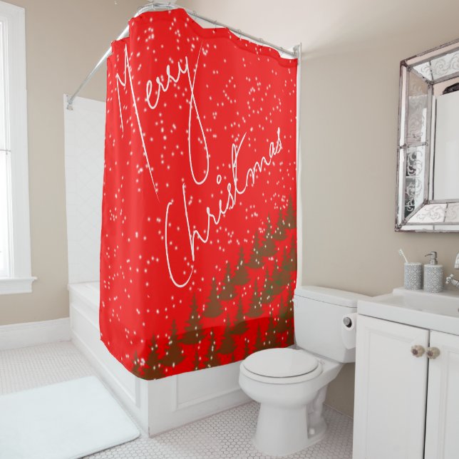 Hand-Drawn Merry Christmas Shower Curtain (In Situ)