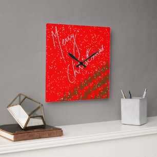 Hand-Drawn Merry Christmas Square Wall Clock