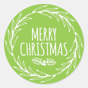 Hand Drawn Merry Christmas Wreath Sticker Gift Tag