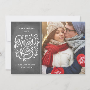 Hand Drawn Merry Kisses Typography Christmas Photo Holiday Card