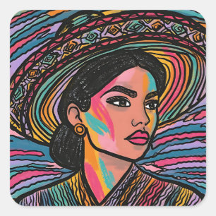 Hand Drawn  Mexican Culture Vibrant Dreamy Design Square Sticker