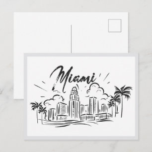 Hand drawn Miami Florida USA Postcard
