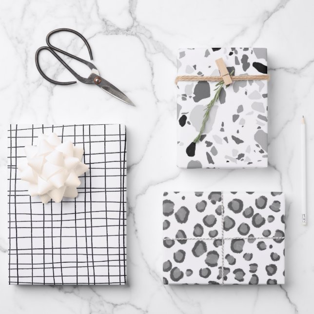 Hand Drawn Minimalist Black & White Variety Pack Wrapping Paper Sheet (Front)