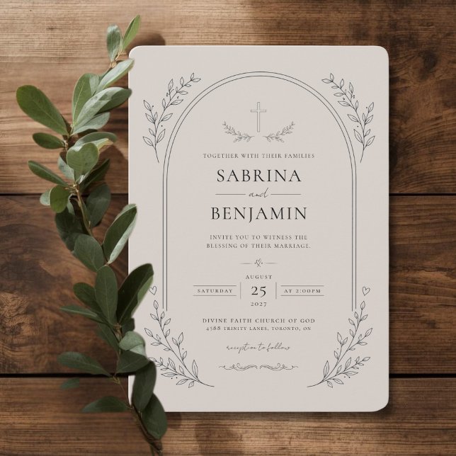 Hand Drawn Minimalist Christian Wedding  Invitation (Hand Drawn Christian Minimalist Wedding Invitation)