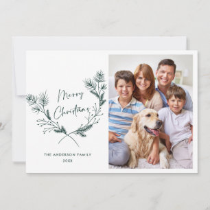 Hand Drawn Minimalist Christmas Wreath 4 Photo Holiday Card