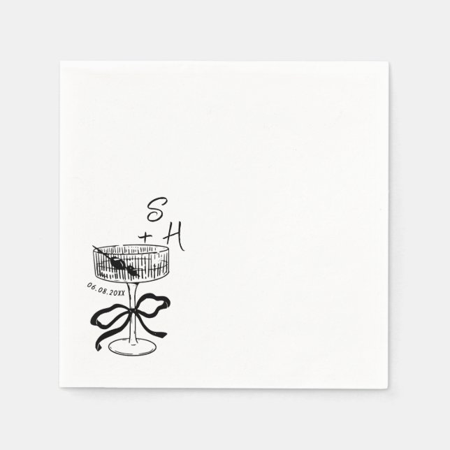 Hand Drawn minimalist Coquette Drinks Wedding  Napkin (Front)