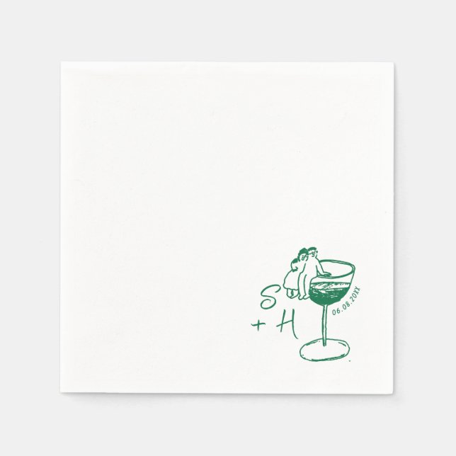 Hand Drawn minimalist Simple Cocktail Wedding  Napkin (Front)