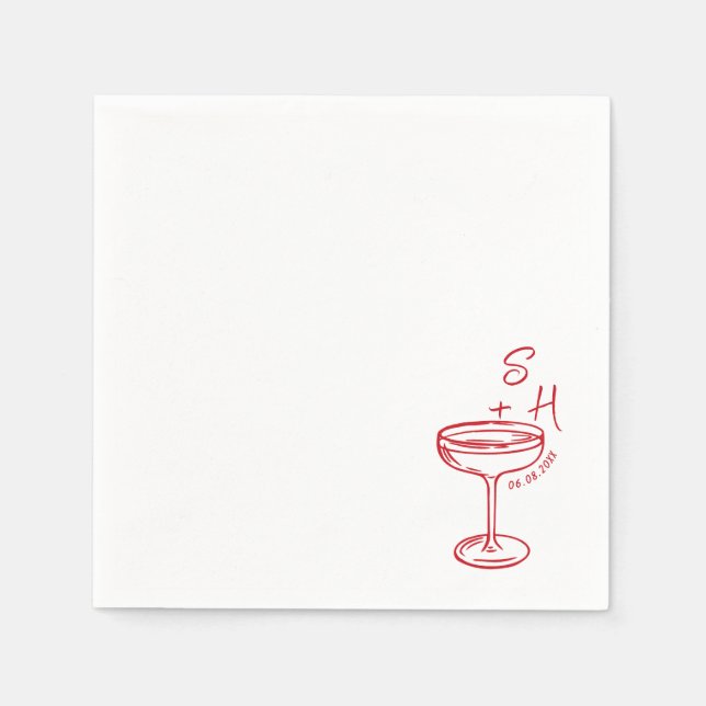 Hand Drawn minimalist Simple Cocktail Wedding  Napkin (Front)