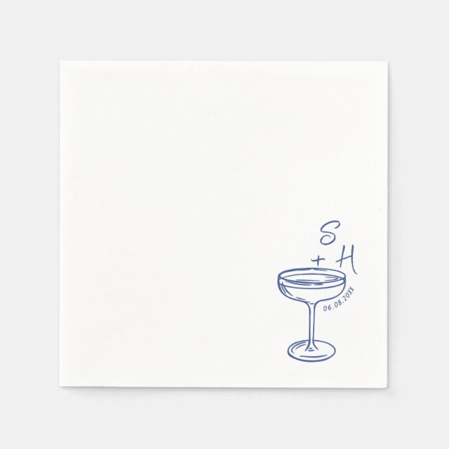 Hand Drawn minimalist Simple Cocktail Wedding  Napkin (Front)
