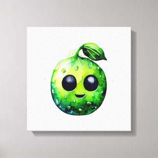 Hand-Drawn mint Emoji -Stretched Canvas Print