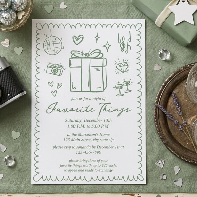 Hand Drawn Mint Green Favourite Things Party Invitation (Creator Uploaded)