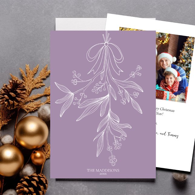 Hand Drawn Mistletoe & Bow Christmas Amethyst Holiday Card (Creator Uploaded)