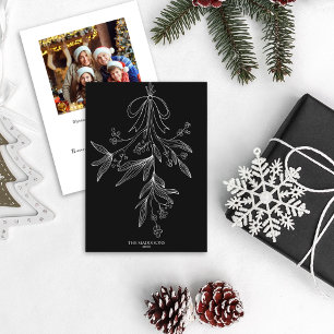Hand Drawn Mistletoe & Bow Christmas Black Holiday Card