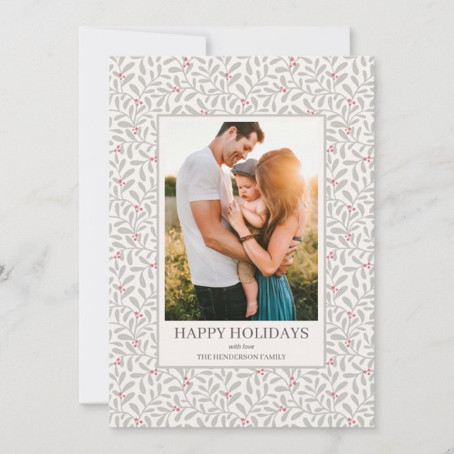 Hand drawn mistletoe pattern Holiday photo card (Front)