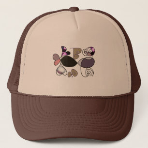 Hand-drawn mixed letters and hearts letter b colou trucker hat