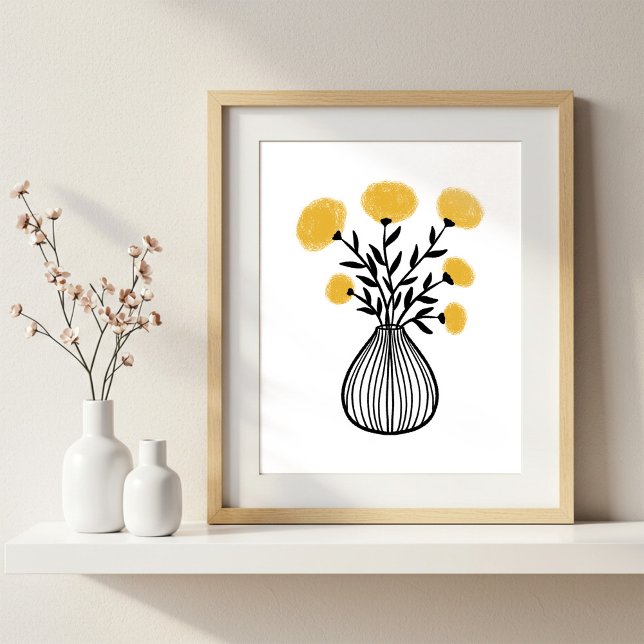 Hand-Drawn Mixed Media Art Mustard Yellow Florals Poster (Creator Uploaded)