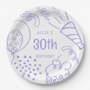 Hand Drawn Modern Birthday Any Age Cute Periwinkle Paper Plate