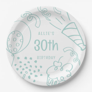 Hand Drawn Modern Birthday Any Age Pastel Green Paper Plate